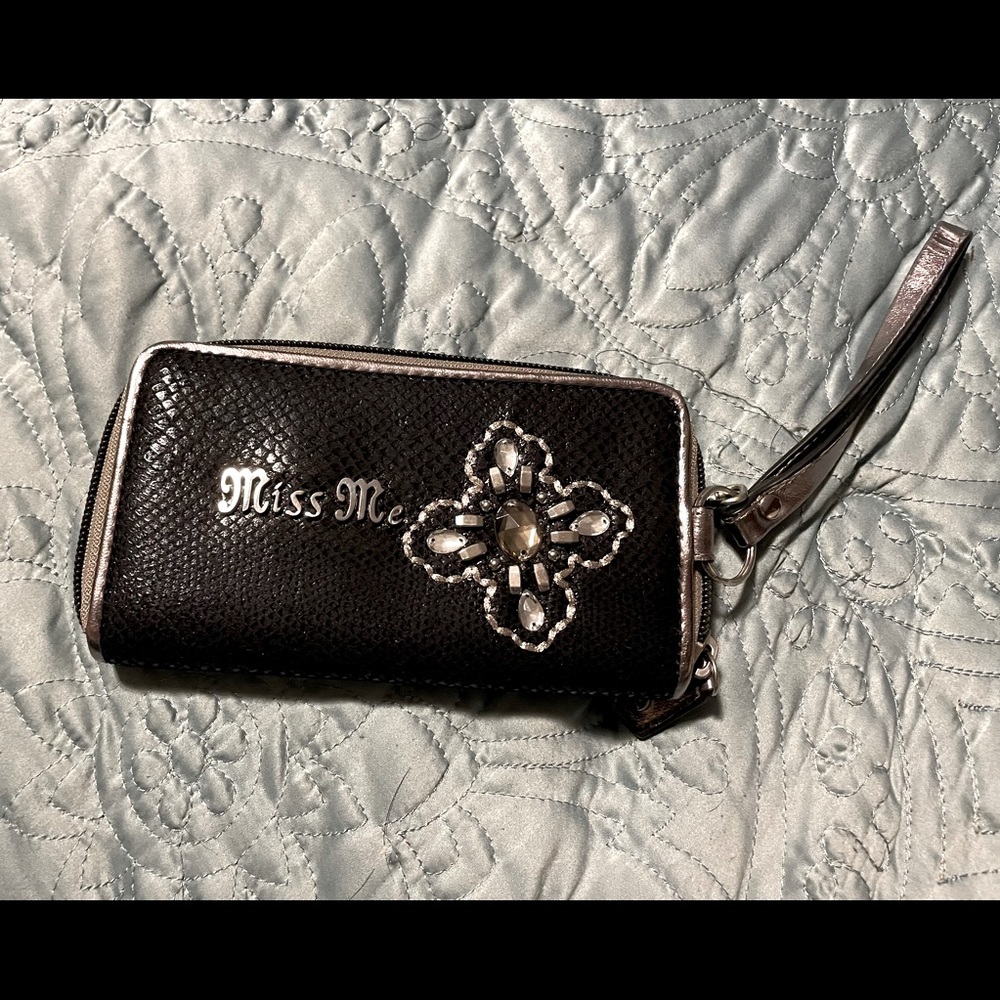 Black and silver Miss Me wristlet